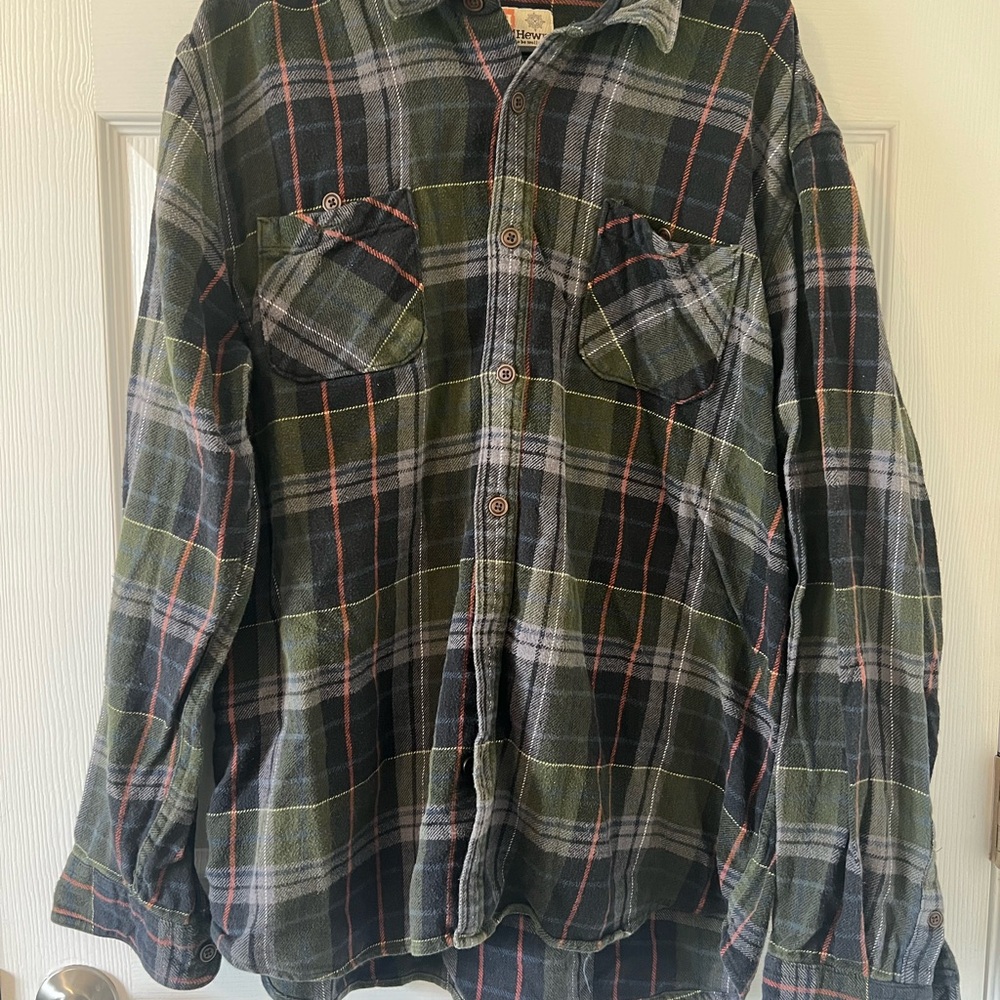 Ruff Hewn Brand Green and Gray Plaid Button-Up Shirt/Flannel (medium weight)
